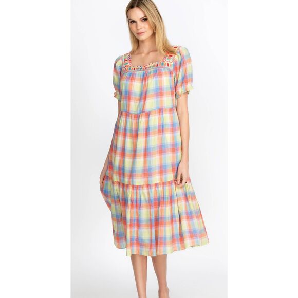 NWOT Johnny Was DELACEY PLAID SQUARE NECK MIDI DRESS, XS $285 E45 - Picture 2 of 11